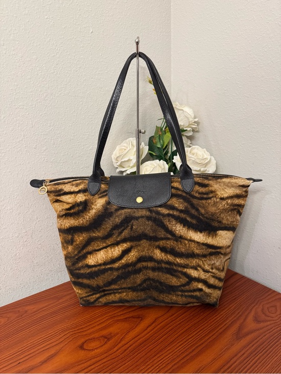 Longchamp Handbags - Longchamp Tote with Black Trim and Brown Tiger-Print